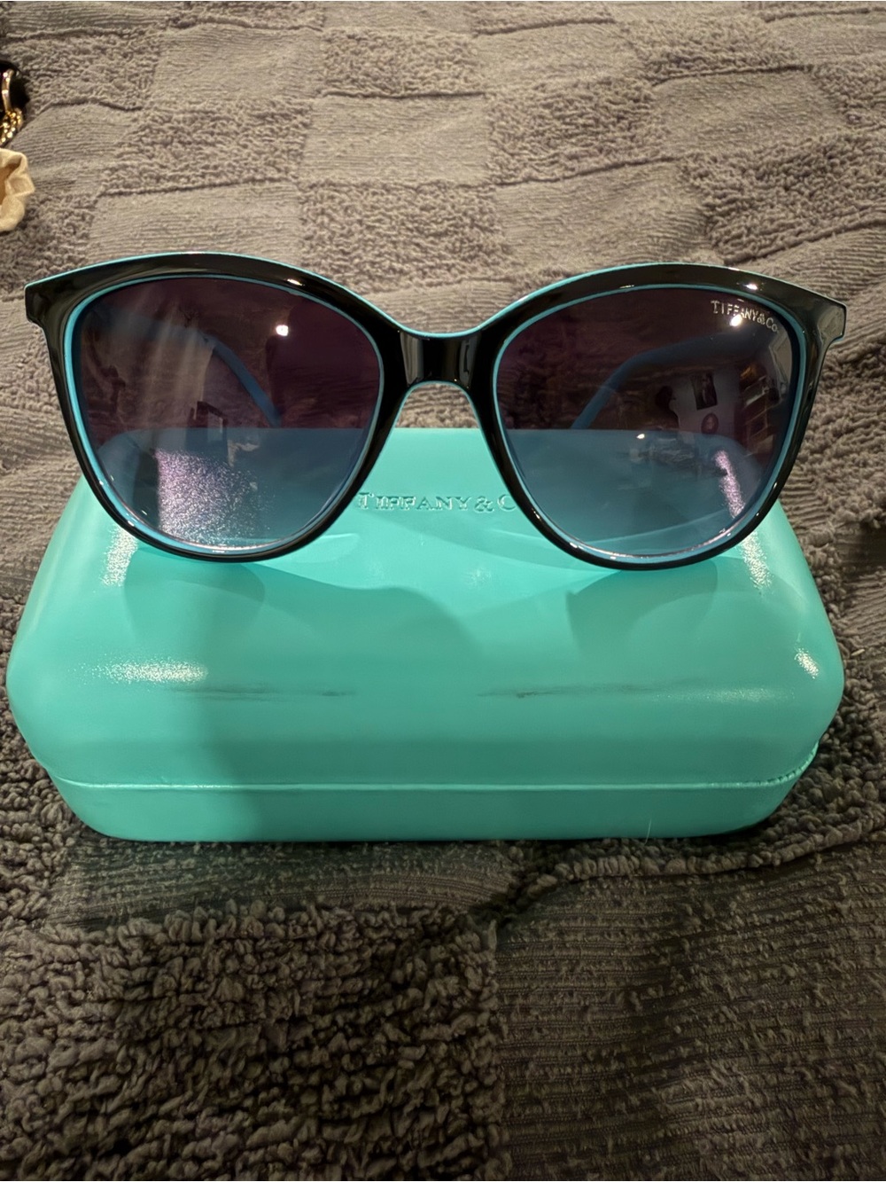 Tiffany & Co. Black Frames with Blue Gradient Lenses Cat-Eye Sunglasses